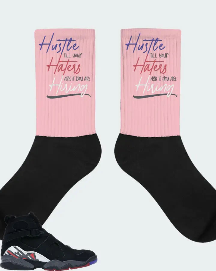 Jordan 8 Retro Sneaker Matching Pink Socks - HUSTLE TILL YOUR HATERS ASK