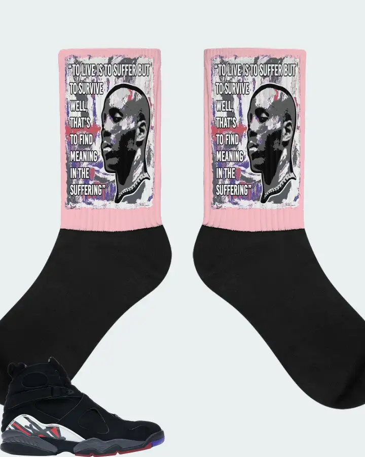 Jordan 8 Retro Sneaker Matching Pink Socks - DMX Suffer Quote
