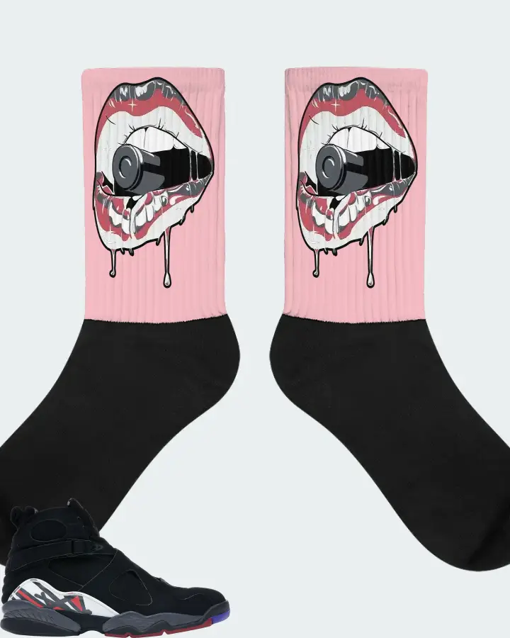 Jordan 8 Retro Sneaker Matching Pink Socks - Kiss of Death