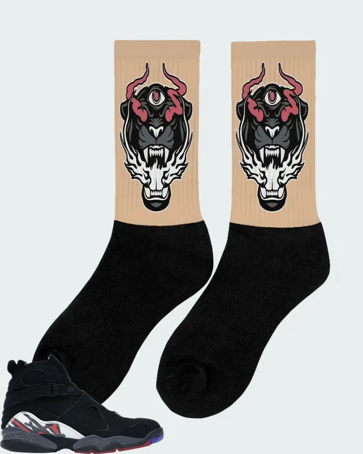 Jordan 8 Retro Sneaker Matching Cream Socks (The Beast) - View 3