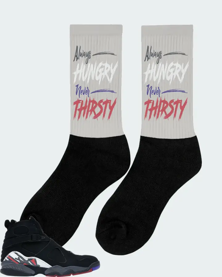 Jordan 8 Retro Sneaker Matching Grey Socks (Always HUNGRY Never THIRSTY) - View 3