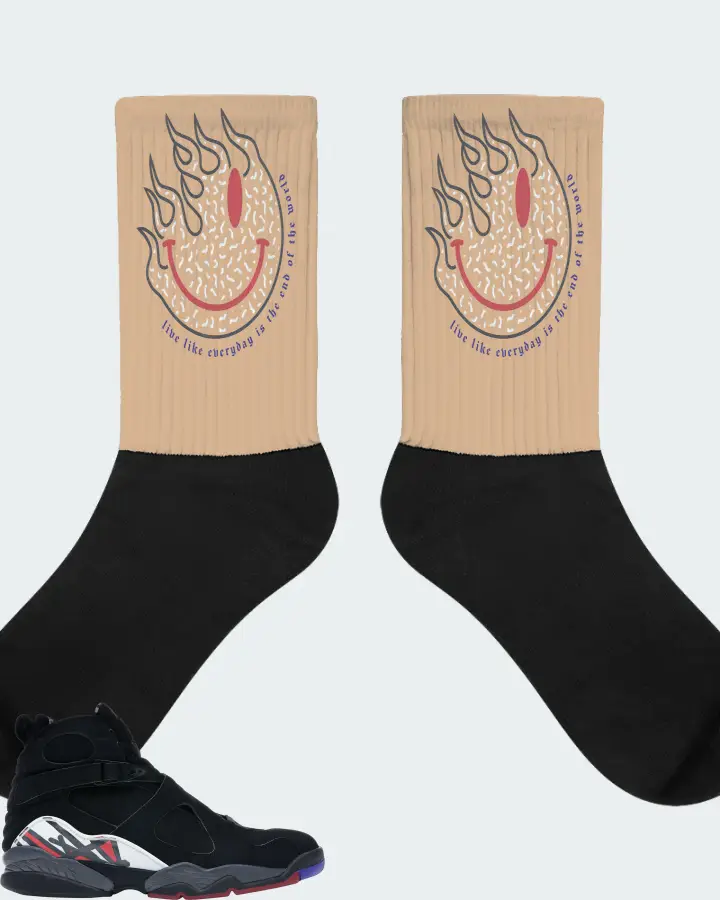 Jordan 8 Retro Sneaker Matching Cream Socks (Keep Smiling) - View 1