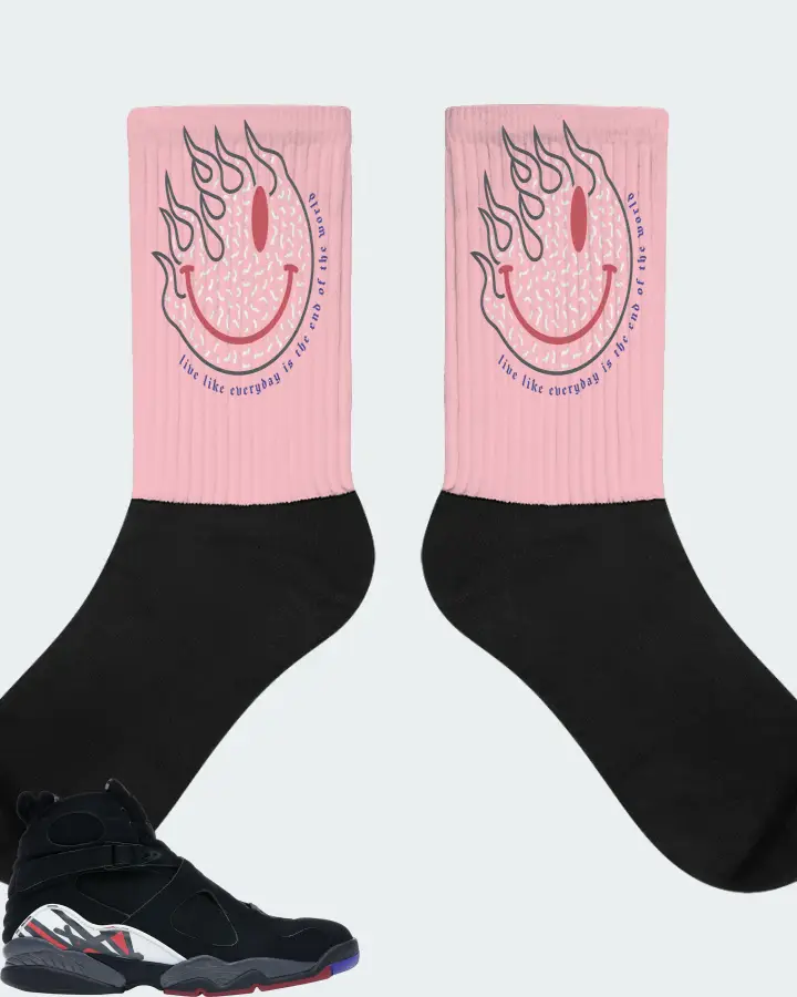Jordan 8 Retro Sneaker Matching Pink Socks (Keep Smiling) - View 1