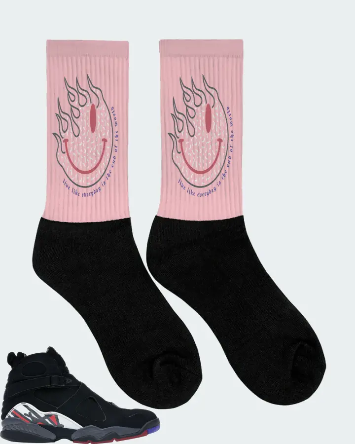 Jordan 8 Retro Sneaker Matching Pink Socks (Keep Smiling) - View 2