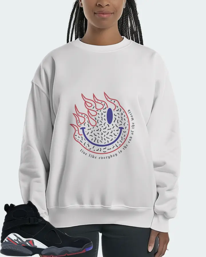Jordan 8 Retro Sneaker Matching White Sweatshirt (Keep Smiling) - View 3