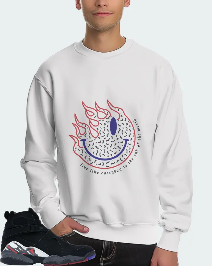 Jordan 8 Retro Sneaker Matching White Sweatshirt (Keep Smiling) - View 4