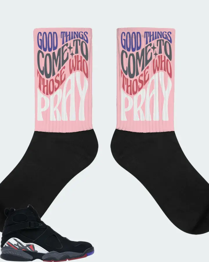 Jordan 8 Retro Sneaker Matching Pink Socks - Good Things Come To Those Who Pray