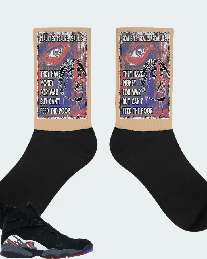 Jordan 8 Retro Sneaker Matching Cream Socks - TUPAC Real Eyes Realize Real Lies