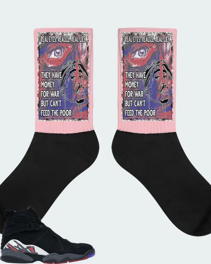 Jordan 8 Retro Sneaker Matching Pink Socks - TUPAC Real Eyes Realize Real Lies