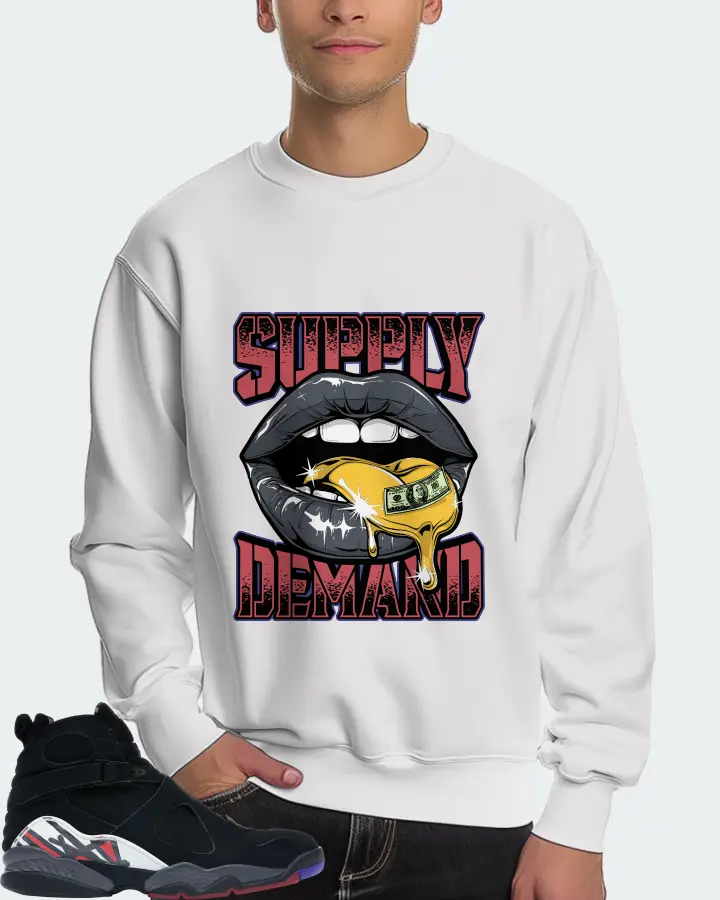 Jordan 8 Retro Sneaker Matching White Sweatshirt (Supply Demand) - View 4