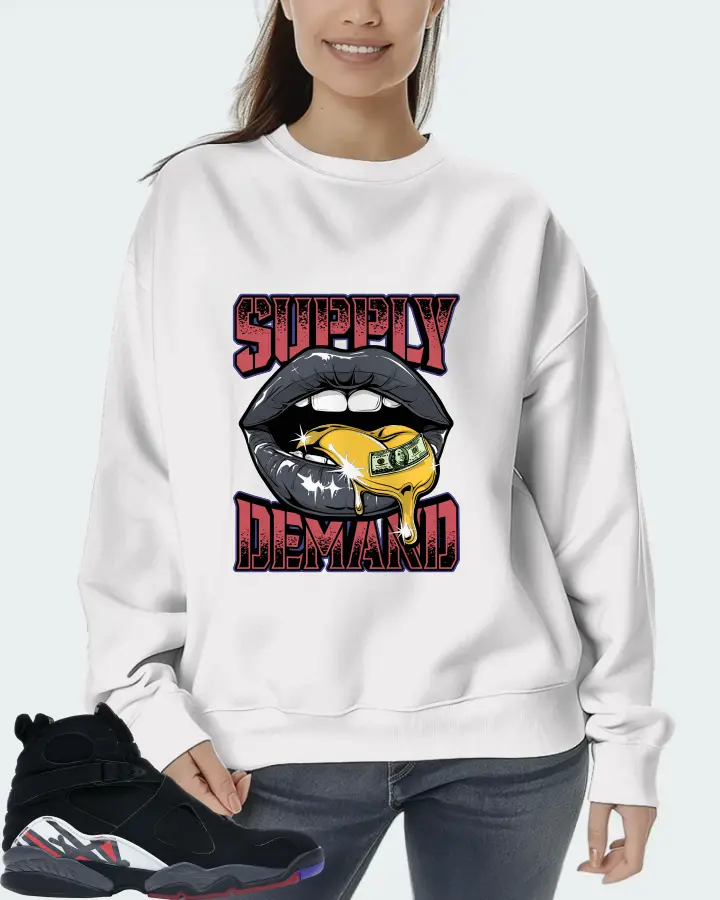 Jordan 8 Retro Sneaker Matching White Sweatshirt (Supply Demand) - View 5