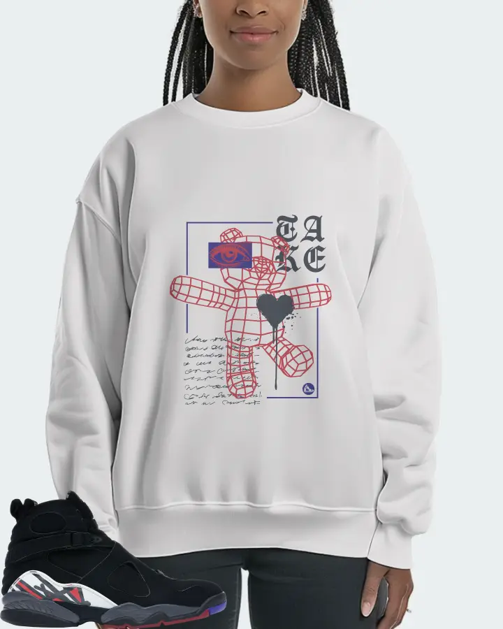 Jordan 8 Retro Sneaker Matching White Sweatshirt (TAKE) - View 3