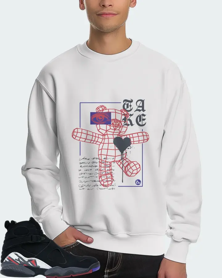 Jordan 8 Retro Sneaker Matching White Sweatshirt (TAKE) - View 4