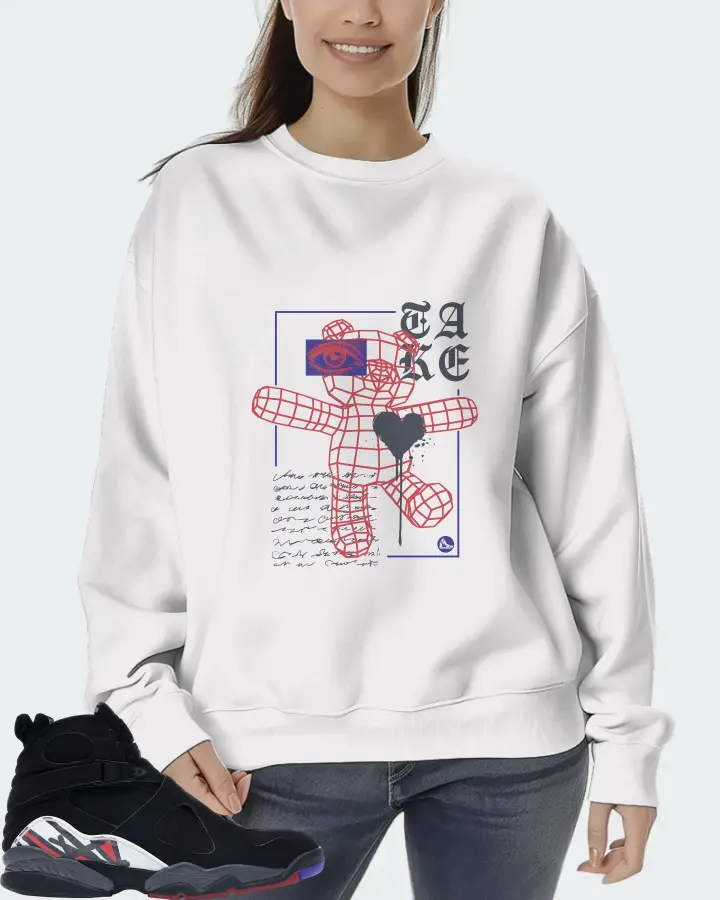 Jordan 8 Retro Sneaker Matching White Sweatshirt (TAKE) - View 5