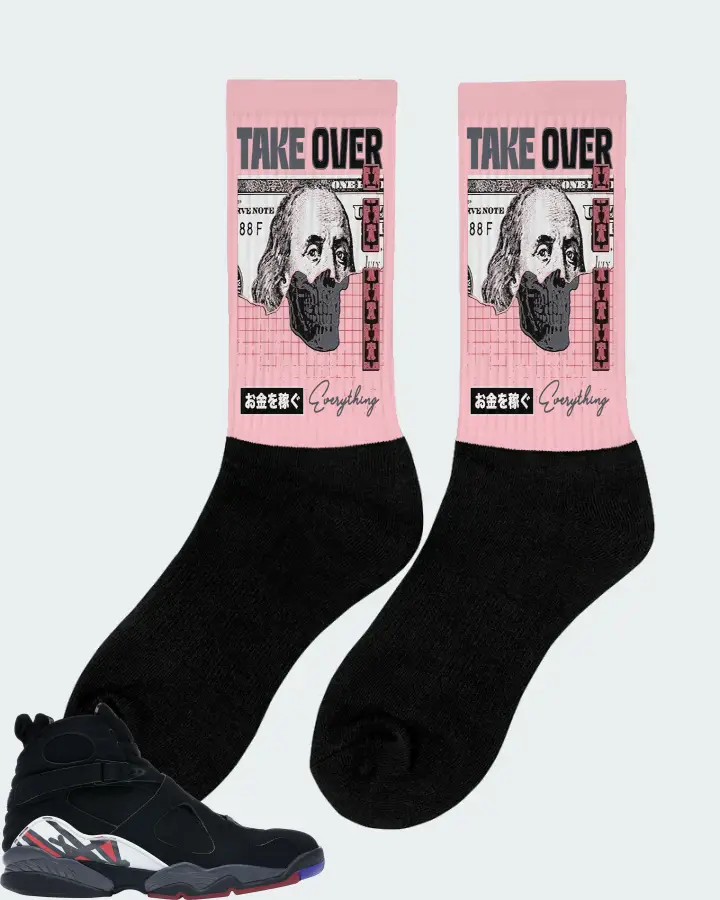 Jordan 8 Retro Sneaker Matching Pink Socks (Take Over) - View 3