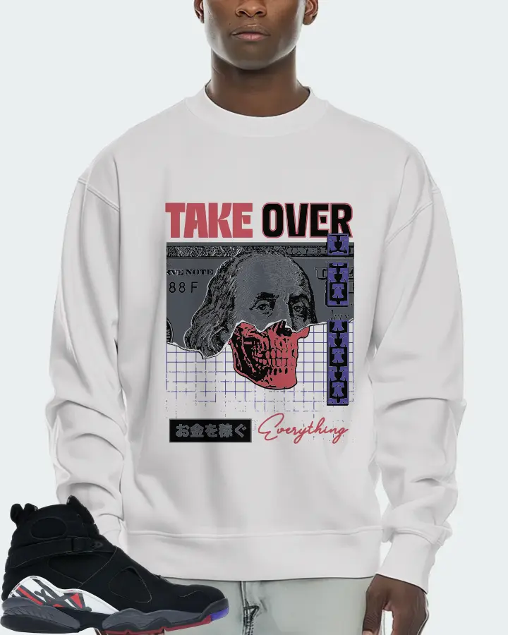 Jordan 8 Retro Sneaker Matching White Sweatshirt (Take Over) - View 2