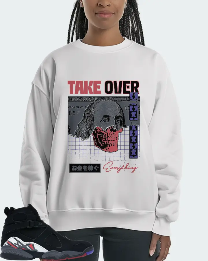 Jordan 8 Retro Sneaker Matching White Sweatshirt (Take Over) - View 3