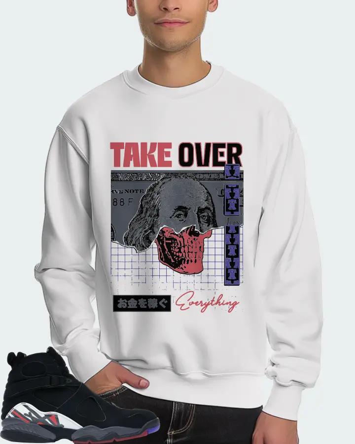 Jordan 8 Retro Sneaker Matching White Sweatshirt (Take Over) - View 4