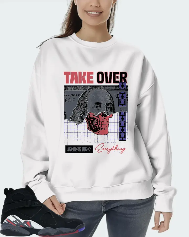 Jordan 8 Retro Sneaker Matching White Sweatshirt (Take Over) - View 5