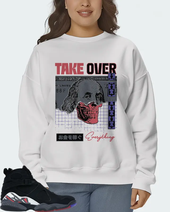 Jordan 8 Retro Sneaker Matching White Sweatshirt (Take Over) - View 7