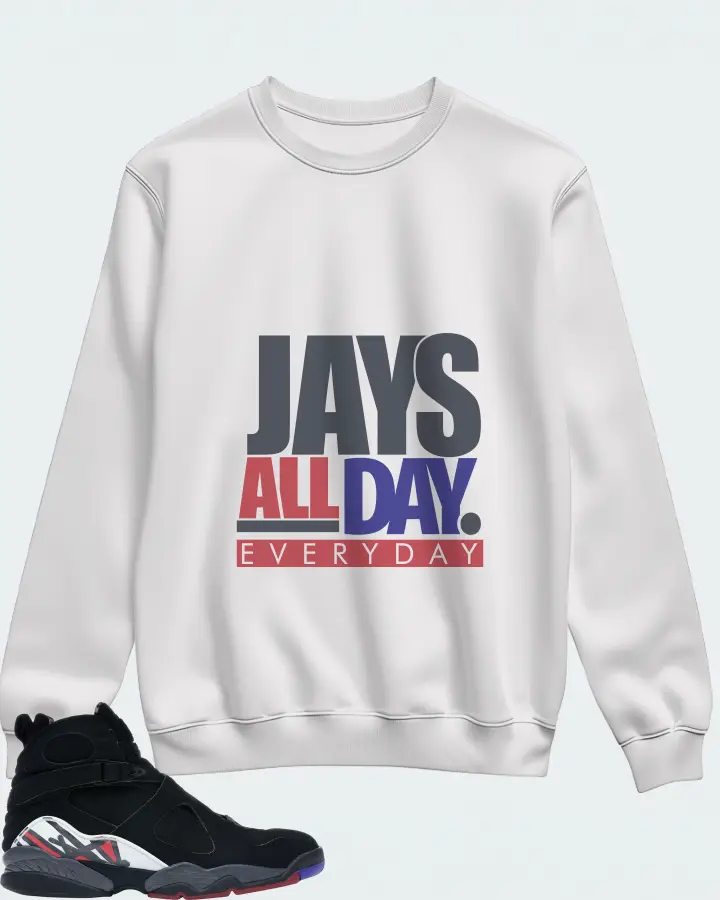Jordan 8 Retro Sneaker Matching White Sweatshirt - Jays All Day