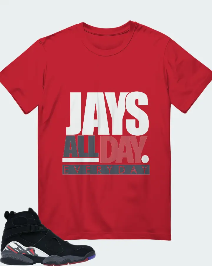 Jordan 8 Retro Sneaker Matching Red T-Shirt - Jays All Day