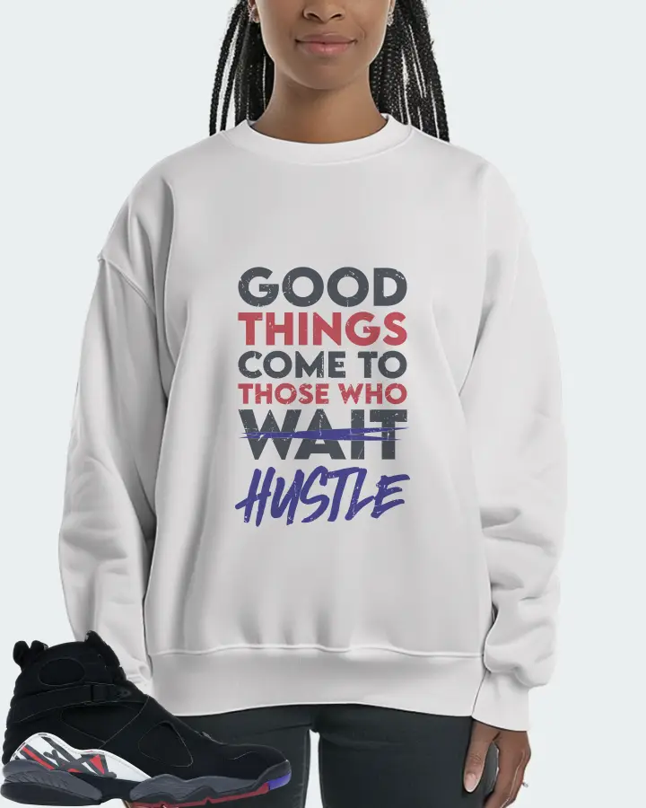 Jordan 8 Retro Sneaker Matching White Sweatshirt (Good Things Come) - View 3