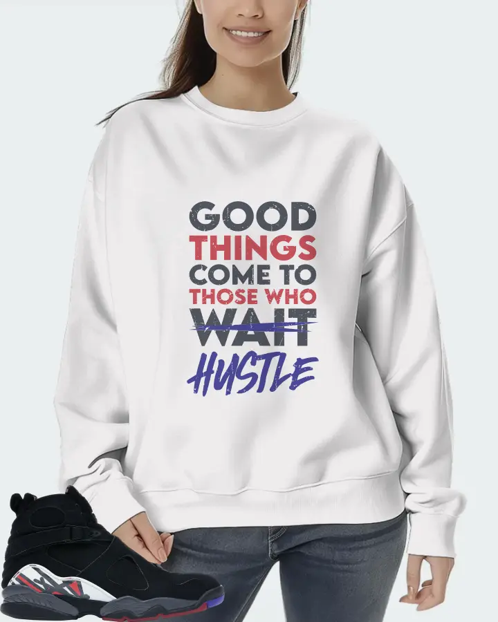 Jordan 8 Retro Sneaker Matching White Sweatshirt (Good Things Come) - View 5
