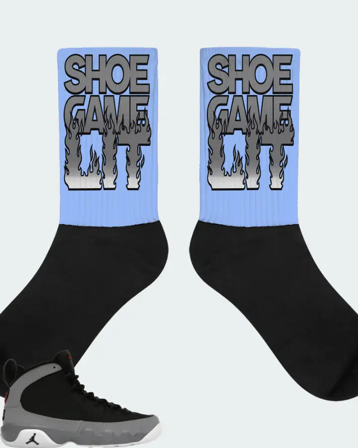 Jordan 9 Retro Sneaker Matching Carolina Blue Socks - Shoe Game Lit Refreshed