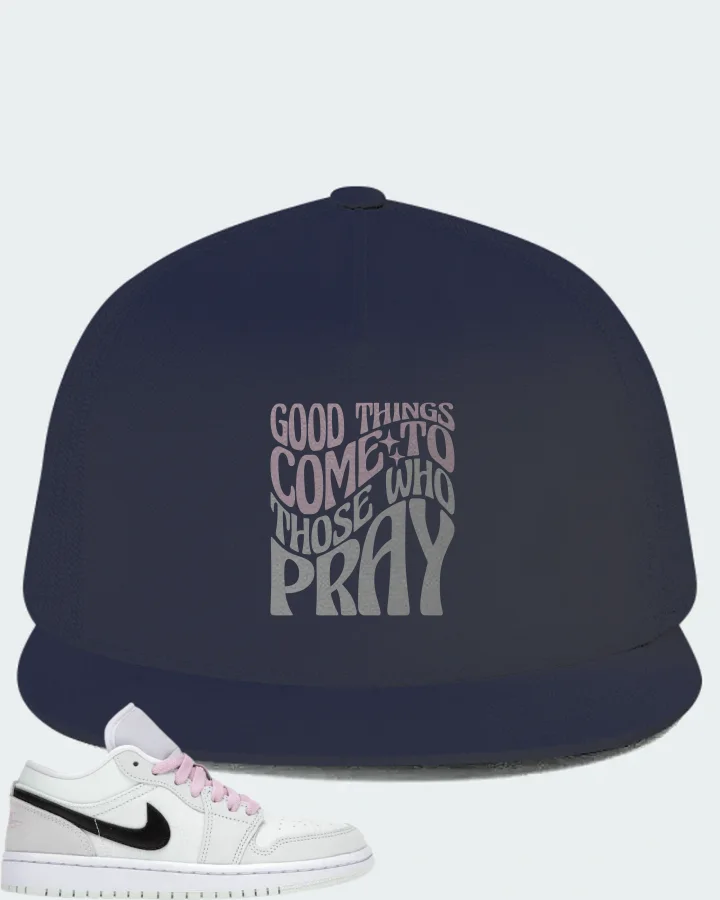 Jordan 1 Low SE Sneaker Matching Navy Hat - Good Things Come To Those Who Pray