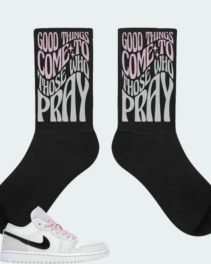 Jordan 1 Low SE Sneaker Matching Black Socks - Good Things Come To Those Who Pray