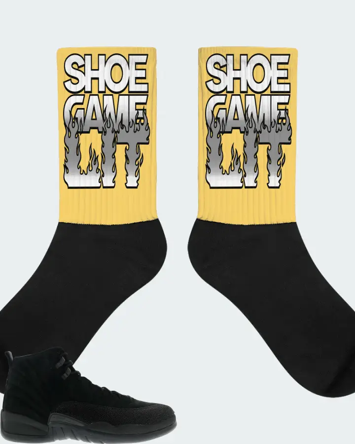 Jordan 12 Retro Sneaker Matching Yellow Socks - Shoe Game Lit Refreshed