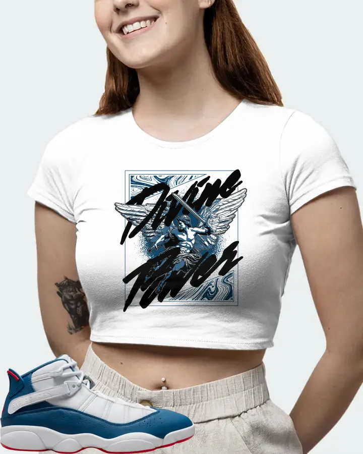 Jordan 6 Rings Sneaker Matching White Crop Top (Divine Power) - View 6