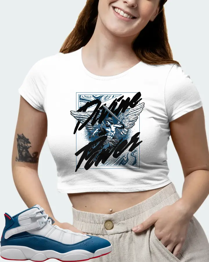 Jordan 6 Rings Sneaker Matching White Crop Top (Divine Power) - View 7