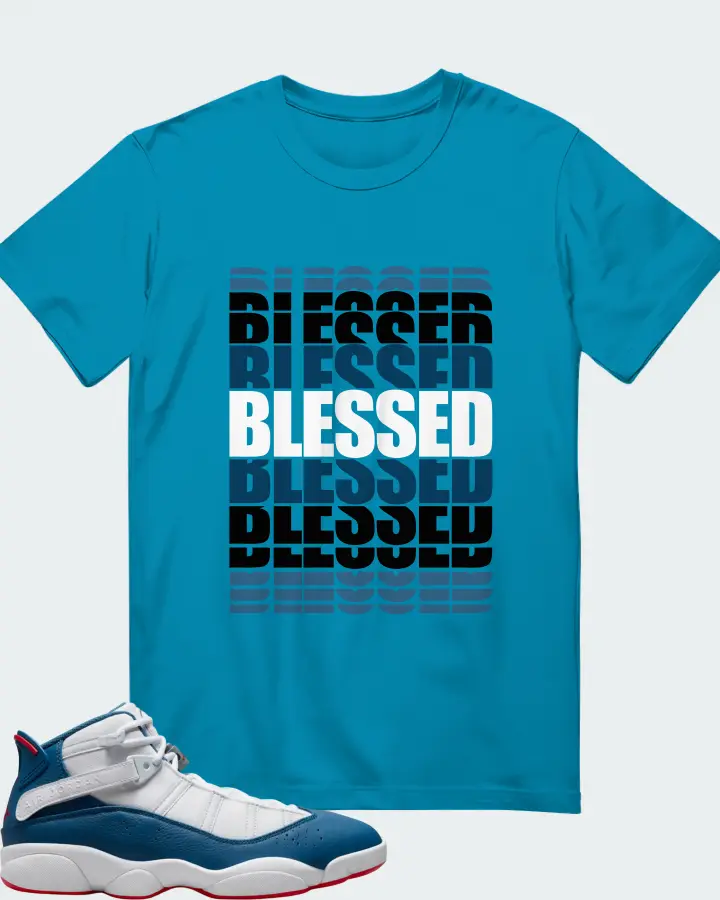 Jordan 6 Rings Sneaker Matching Aqua T-Shirt - BLESSED Many Times