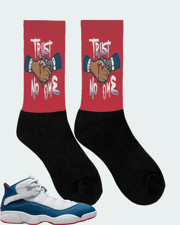 Jordan 6 Rings Sneaker Matching Red Socks (Trust No One) - View 2