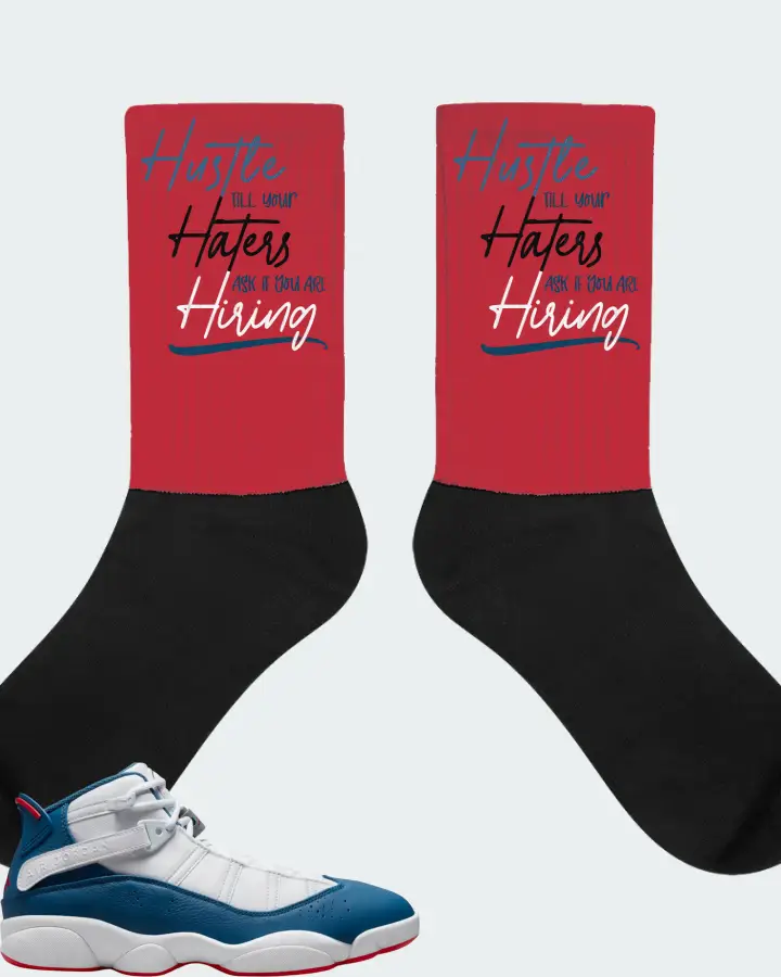 Jordan 6 Rings Sneaker Matching Red Socks - HUSTLE TILL YOUR HATERS ASK