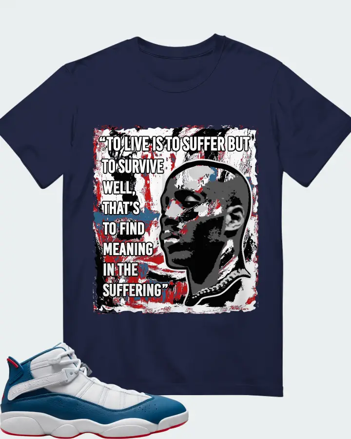 Jordan 6 Rings Sneaker Matching Navy Gildan T-Shirt - DMX Suffer Quote
