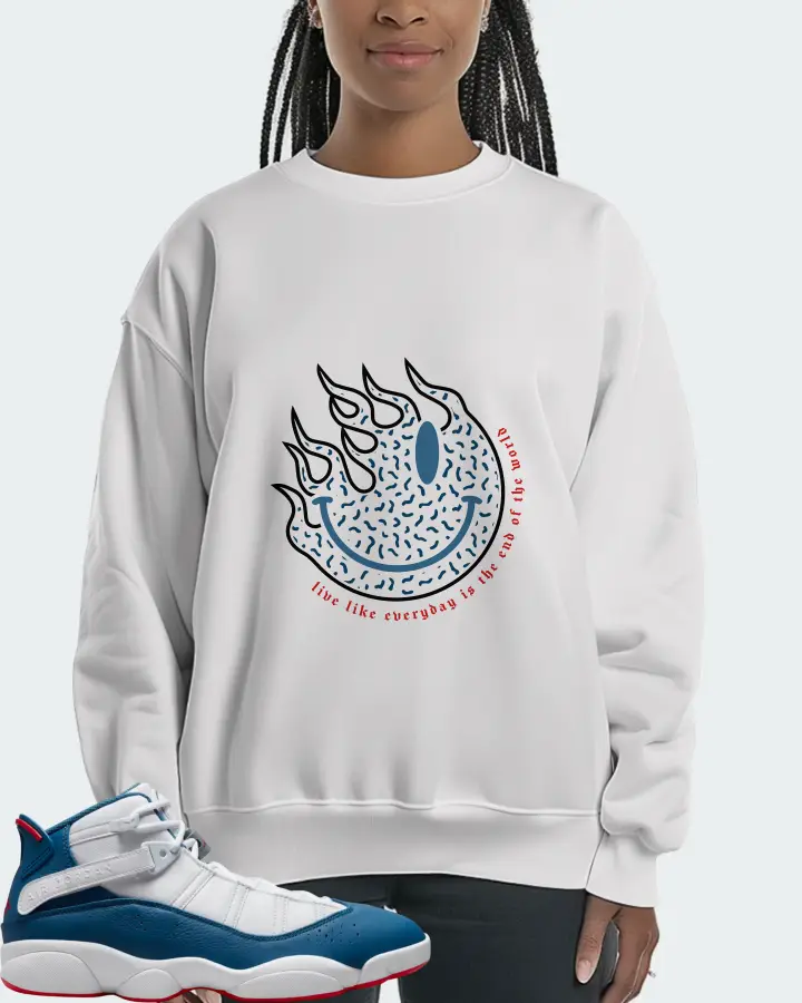 Jordan 6 Rings Sneaker Matching White Sweatshirt (Keep Smiling) - View 3