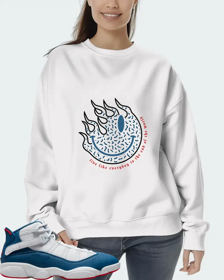 Jordan 6 Rings Sneaker Matching White Sweatshirt (Keep Smiling) - View 5
