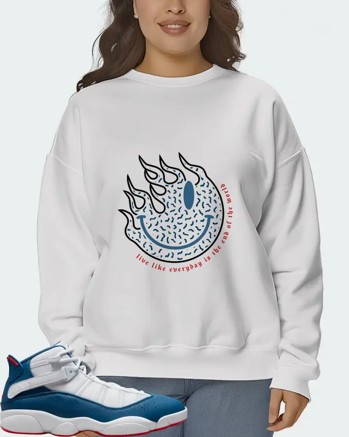 Jordan 6 Rings Sneaker Matching White Sweatshirt (Keep Smiling) - View 7