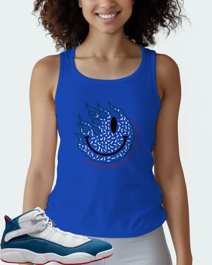 Jordan 6 Rings Sneaker Matching Royal Blue Tank Top (Keep Smiling) - View 3