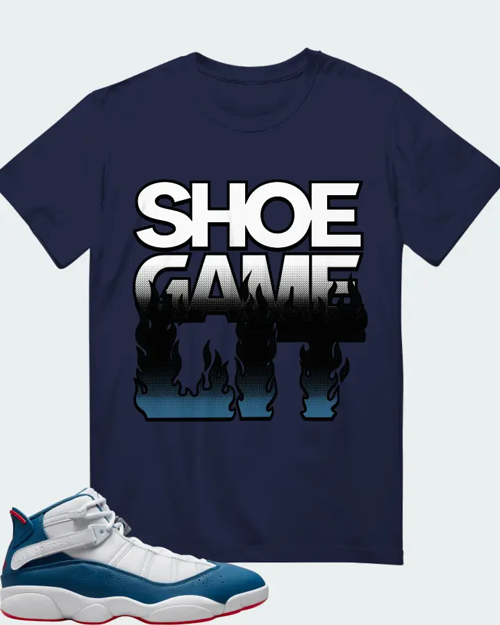Jordan 6 Rings Sneaker Matching Navy Gildan T-Shirt - Shoe Game Lit Refreshed