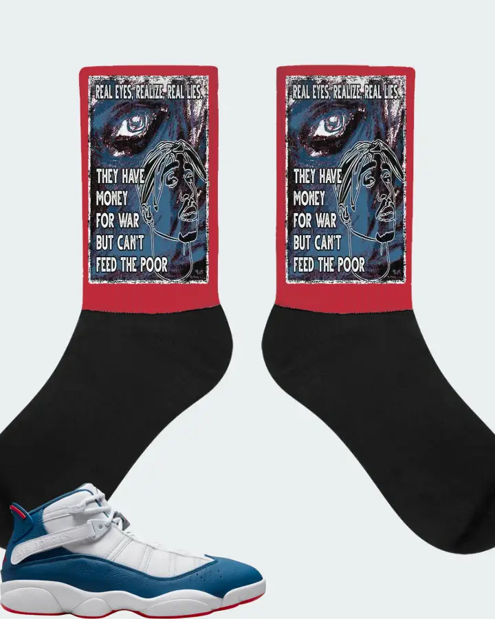 Jordan 6 Rings Sneaker Matching Red Socks - TUPAC Real Eyes Realize Real Lies