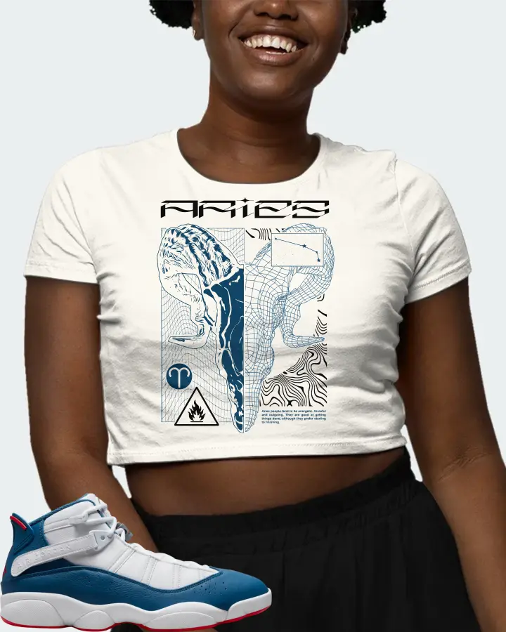 Jordan 6 Rings Sneaker Matching Ecru White Crop Top (ARIES) - View 3