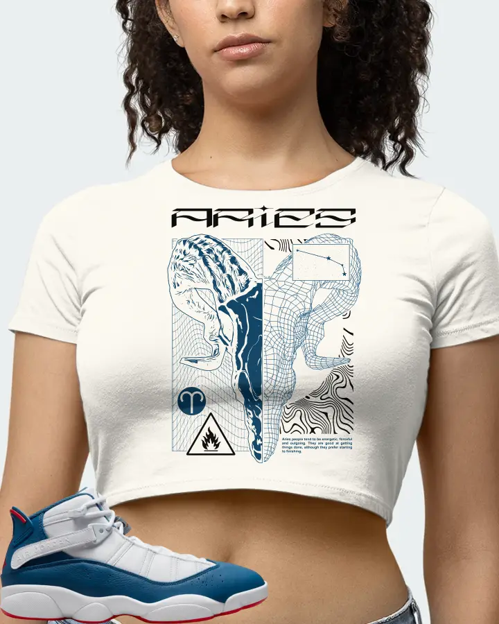 Jordan 6 Rings Sneaker Matching Ecru White Crop Top (ARIES) - View 4