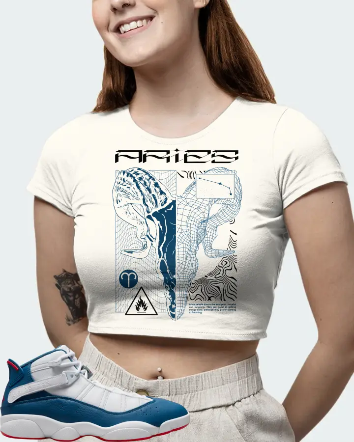 Jordan 6 Rings Sneaker Matching Ecru White Crop Top (ARIES) - View 6
