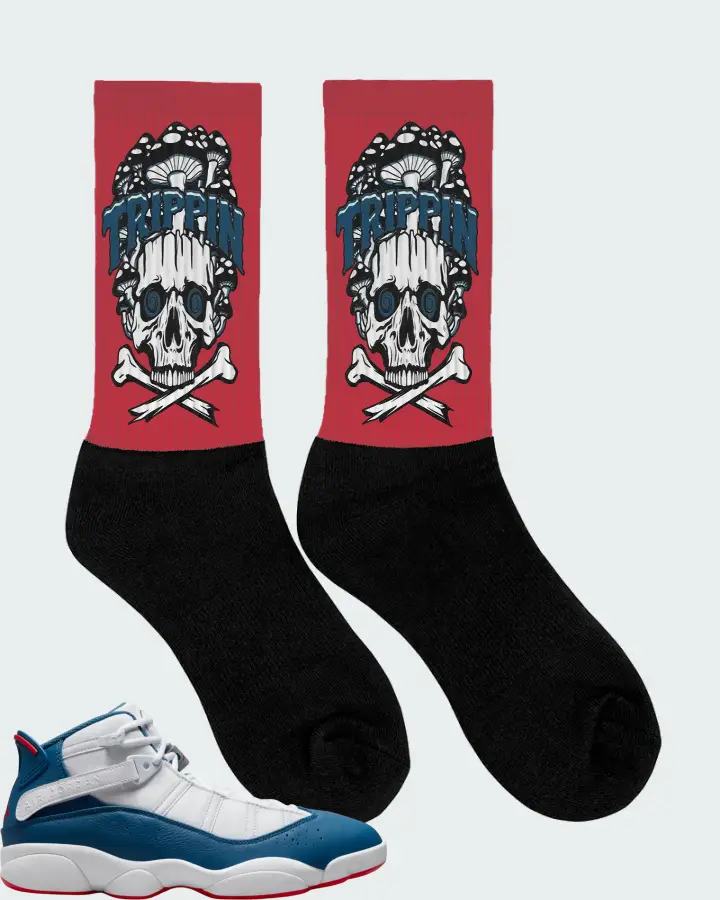 Jordan 6 Rings Sneaker Matching Red Socks (Trippin Skull) - View 2