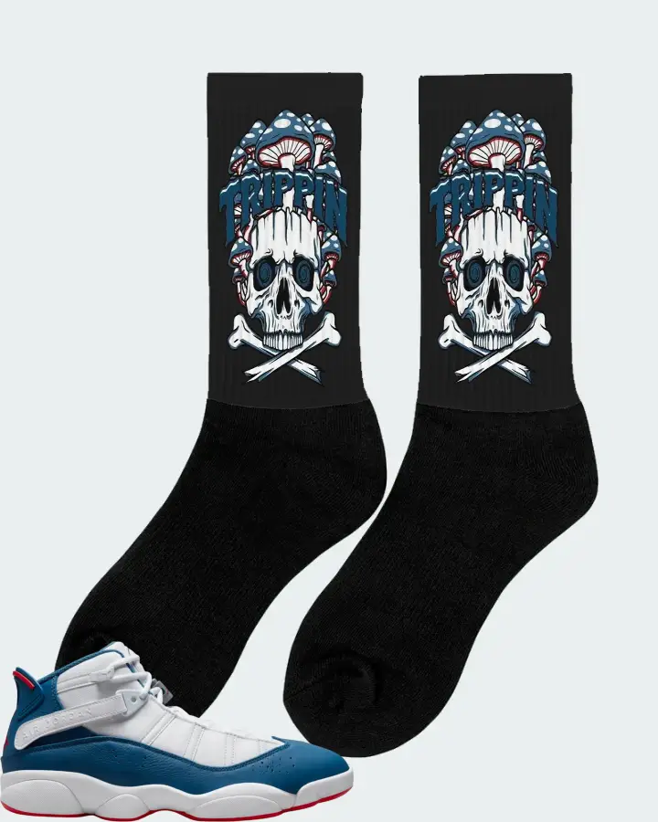 Jordan 6 Rings Sneaker Matching Black Socks (Trippin Skull) - View 3