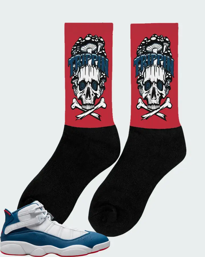 Jordan 6 Rings Sneaker Matching Red Socks (Trippin Skull) - View 3